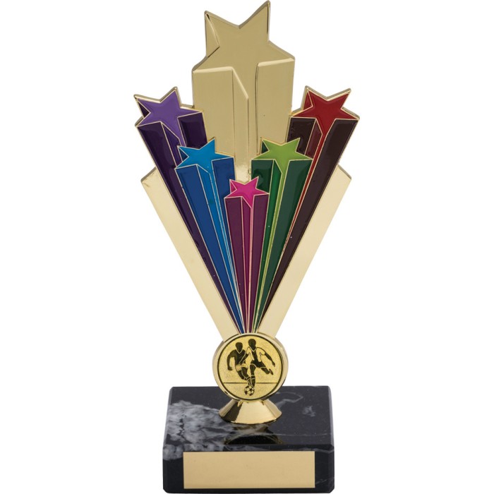 GOLD 7'' STARBURST METAL FOOTBALL TROPHY 